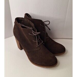 TOMS Lunata Brown Suede Heeled Lace Up Ankle Boots Women's Sz 8 Bohemian Hippie
